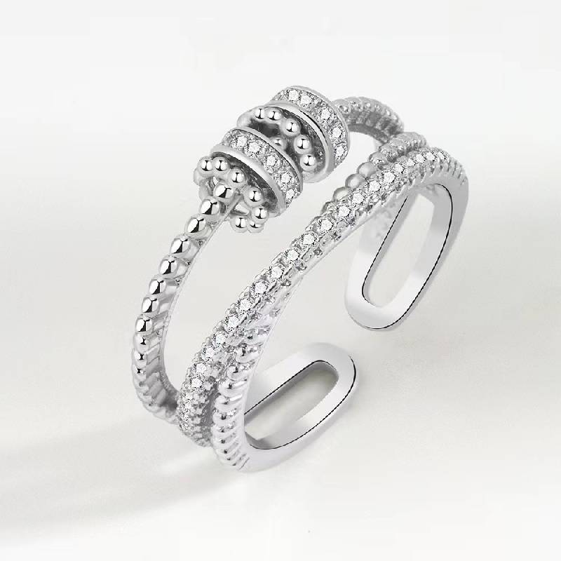 Silver Diamante style Adjustable Fidget Ring