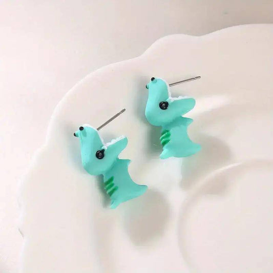 Cute Green Biting Dinosaur Earrings