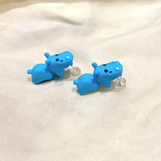 Cute Blue Hippo Earrings