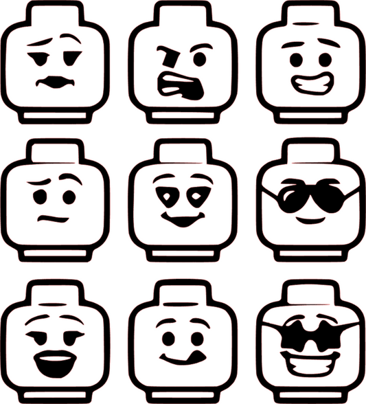 9 Lego head vinyl decal stickers sheet, phone, laptops, bottles or cars