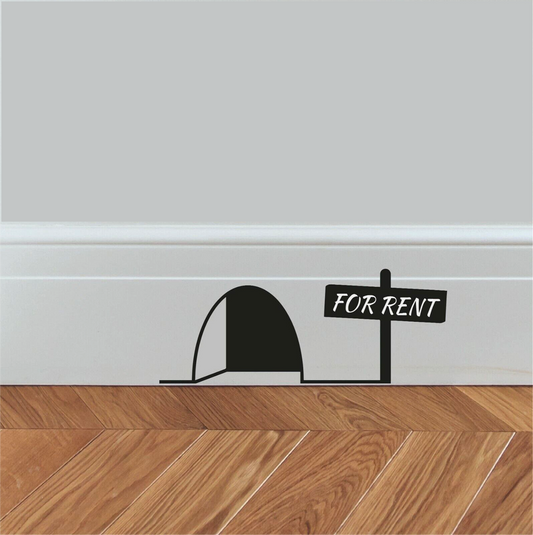 Mouse Hole '' FOR RENT '' Skirting Board Wall Art Sticker Vinyl Decal funny cute